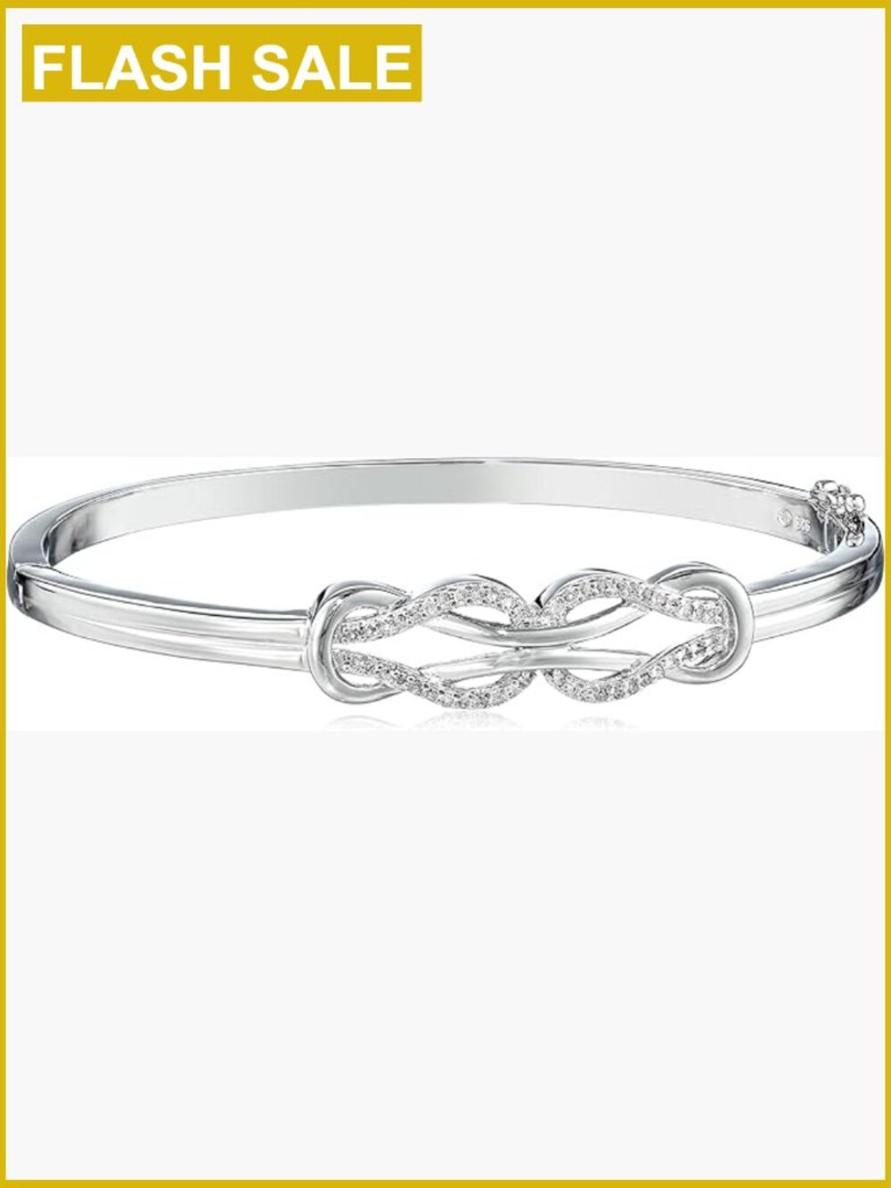 Sterling Silver Diamond Double Knot Bangle Bracelet 7" Hinged Clasp